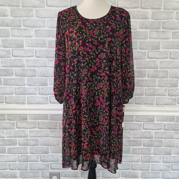 Calvin Klein Sheer Lined Floral Shift Dress 3/4 Sleeve NEW Flowy Cottage sz 14 - Picture 1 of 10